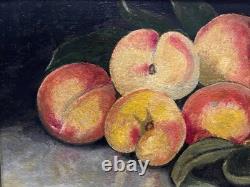Painting Canvas Frame 19th Century Monog. A. M Still Life with Rare Old Peaches