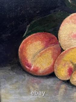 Painting Canvas Frame 19th Century Monog. A. M Still Life with Rare Old Peaches