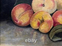 Painting Canvas Frame 19th Century Monog. A. M Still Life with Rare Old Peaches