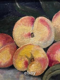 Painting Canvas Frame 19th Century Monog. A. M Still Life with Rare Old Peaches