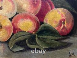 Painting Canvas Frame 19th Century Monog. A. M Still Life with Rare Old Peaches