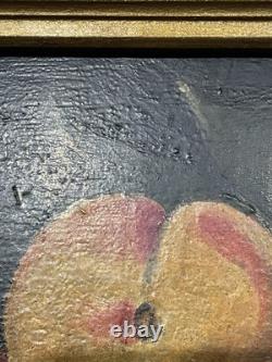 Painting Canvas Frame 19th Century Monog. A. M Still Life with Rare Old Peaches