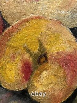 Painting Canvas Frame 19th Century Monog. A. M Still Life with Rare Old Peaches