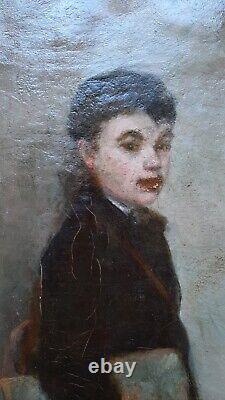 Painting Former Impressionist 1888 Portrait Child Boy Ecolier 44 X 22 Cms