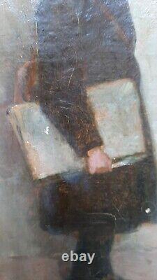 Painting Former Impressionist 1888 Portrait Child Boy Ecolier 44 X 22 Cms