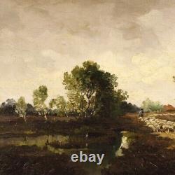 Painting Landscape Signed Oil on Canvas in an Ancient Impressionist Style 900