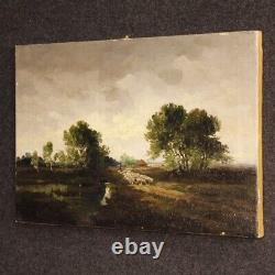 Painting Landscape Signed Oil on Canvas in an Ancient Impressionist Style 900