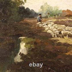 Painting Landscape Signed Oil on Canvas in an Ancient Impressionist Style 900