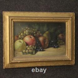 Painting Oil On Cardboard Still Life Fruits Style Old Frame 900