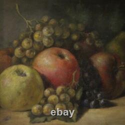 Painting Oil On Cardboard Still Life Fruits Style Old Frame 900