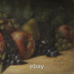 Painting Oil On Cardboard Still Life Fruits Style Old Frame 900