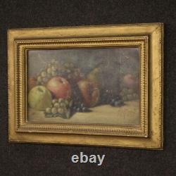 Painting Oil On Cardboard Still Life Fruits Style Old Frame 900