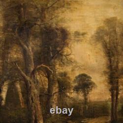 Painting Oil Painting On Ancient Canvas Landscape Signed With 19th Century Frame