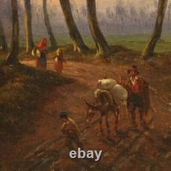 Painting Old Painting Oil On Canvas 19th Century Landscape Characters Frame