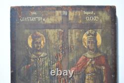 Painting Painting Ancient 19 Century Icon Wood Saint Constantine Saint Helena