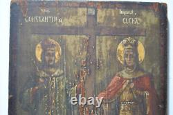 Painting Painting Ancient 19 Century Icon Wood Saint Constantine Saint Helena