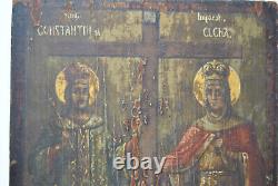 Painting Painting Ancient 19 Century Icon Wood Saint Constantine Saint Helena