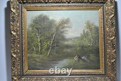 Painting Painting Old Taste Barbizon Landscape Country Side River Rollet 1