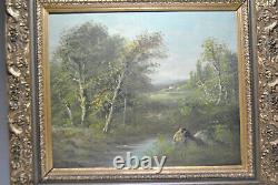 Painting Painting Old Taste Barbizon Landscape Country Side River Rollet 1