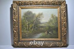 Painting Painting Old Taste Barbizon Landscape Country Side River Rollet 1