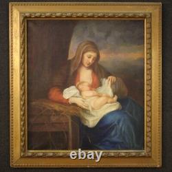 Painting Painting On Canvas With Virgin Religious Frame With Old Style Child