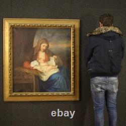 Painting Painting On Canvas With Virgin Religious Frame With Old Style Child