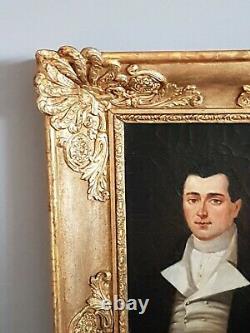 Painting Portrait Of Man Epoque Empire Oil On Ancient Frame Canvas