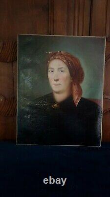 Painting Portrait Old Woman With Scarf Late XIX Beginning XX Oil On Canvas