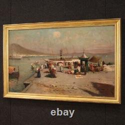 Painting Signed Marine Landscape Painting Characters Style Old Oil On Canvas