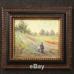 Painting Signed Oil Painting On Landscape Tablet With Old Style Characters