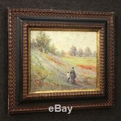 Painting Signed Oil Painting On Landscape Tablet With Old Style Characters