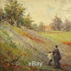 Painting Signed Oil Painting On Landscape Tablet With Old Style Characters