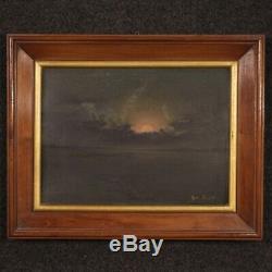 Painting Signed Oil Painting On Tablet Old Style Night Sea Landscape