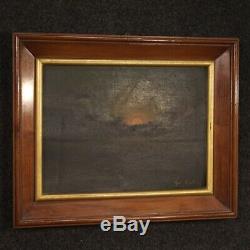 Painting Signed Oil Painting On Tablet Old Style Night Sea Landscape