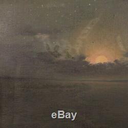 Painting Signed Oil Painting On Tablet Old Style Night Sea Landscape