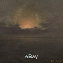 Painting Signed Oil Painting On Tablet Old Style Night Sea Landscape