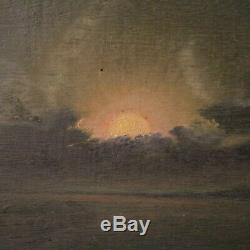 Painting Signed Oil Painting On Tablet Old Style Night Sea Landscape