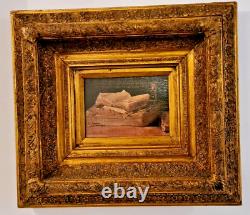 Painting, Vintage Golden Frame Wood/platter +oil Painting On Canvas/fr