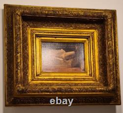 Painting, Vintage Golden Frame Wood/platter +oil Painting On Canvas/fr