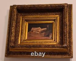 Painting, Vintage Golden Frame Wood/platter +oil Painting On Canvas/fr