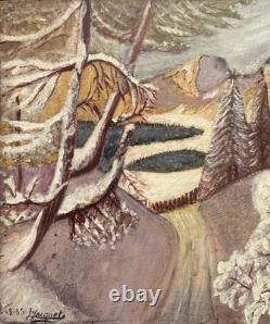 Painting by L. Jacquet, 20th century, Snow Landscape, Expressionism, Rare Antique
