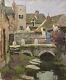 Painting By Maurice Martin: Landscape At The Lavoir In Nemours, Rare And Antique, 20th Century