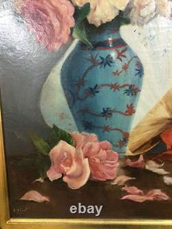 Painting / oil on canvas antique 1988 signed (E. TINEL) framed still life