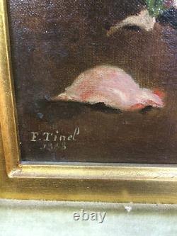 Painting / oil on canvas antique 1988 signed (E. TINEL) framed still life