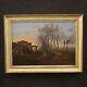 Painting Old Oil On Canvas 19th Century Landscape Characters Frame
