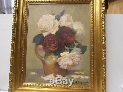 Paintings Old Lucien Darpy Bouquet Of Flowers 1880 Paris Oil On Panel