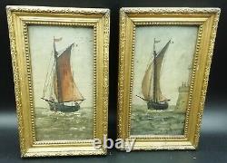 Pair Of Ancient Painting Oil Painting On Sea Sailwood