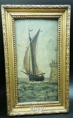 Pair Of Ancient Painting Oil Painting On Sea Sailwood