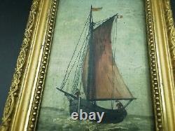 Pair Of Ancient Painting Oil Painting On Sea Sailwood