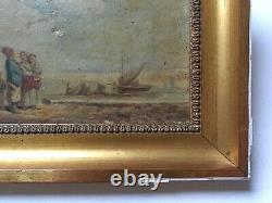 Pair Of Old Paintings, Oil On Canvas, Animated Beach, Frame, Painting, 19th